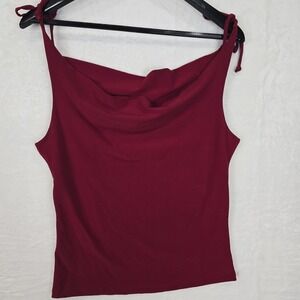 Vintage 90s Y2k Red Cowl Neck Sleeveless Cami Tank Top Tie Sleeves Large
